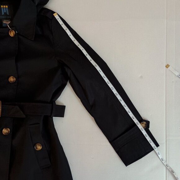 Createmo.us Black Trench Coat Double-Breasted Belted Coat Women’s Size Large L - Picture 12 of 16